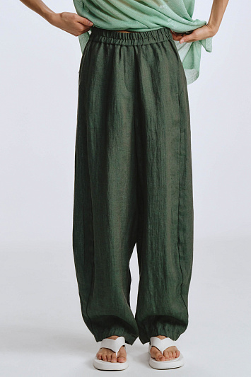 Брюки свободные на резинке, лен