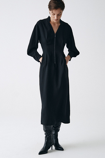 Платье песочные часы с овальными рукавами и шнуровкой