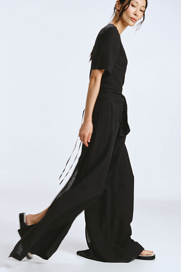 Брюки прямые с отлетными деталями, тонкий лен