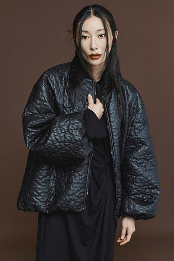 Бомбер кожа-крэш с шерстью