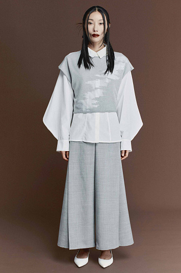 Брюки укороченные со складкой, шерсть меланж